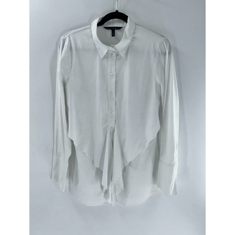 Women's White House Black Market White Button Up Shirt With French Cuffs Size 8